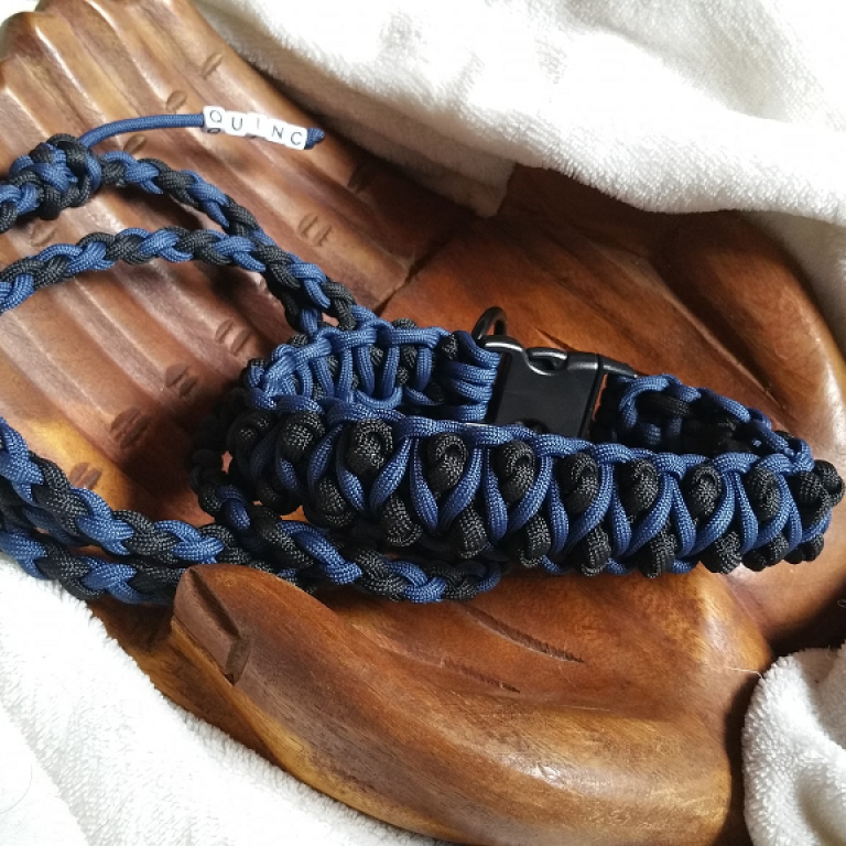Paracord Halsband und Leine handgemacht schwarz blau